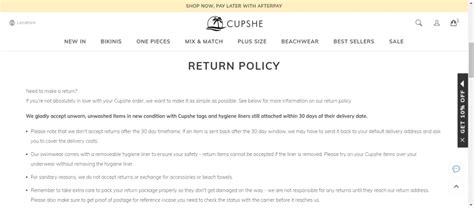 cupshe swimwear return policy